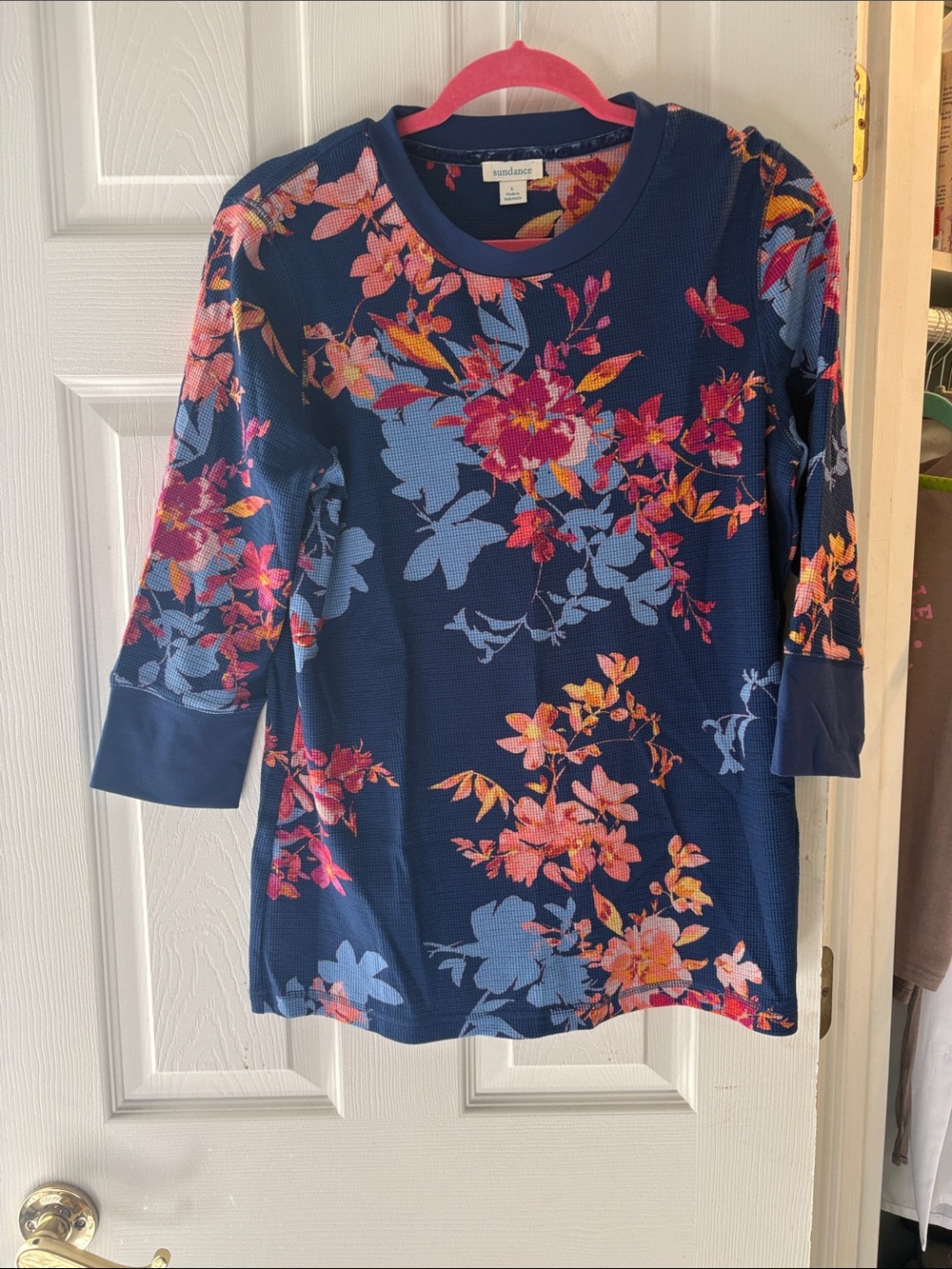 Sundance Navy Floral Long-Sleeve Tee with Pink and Coral Blooms